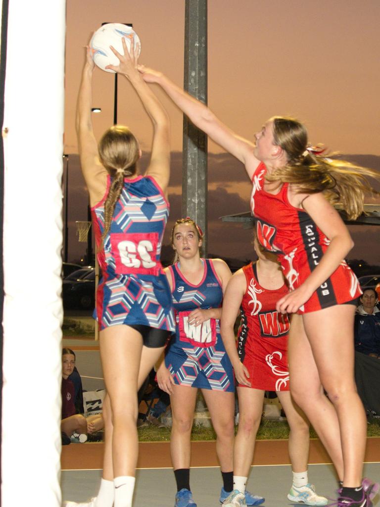 Storm player Lulu Milfull has the ball while Phoebe Frances moves to block in the 2021 Mackay Netball Association seniors grand final. September 4th, 2021 Picture: Marty Strecker