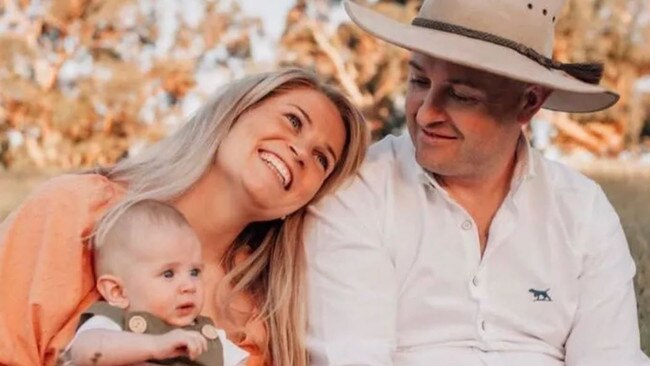 Erin, Hudson, and Joel Banks, who was diagnosed with testicular cancer just after his wedding. Photo: GoFundMe
