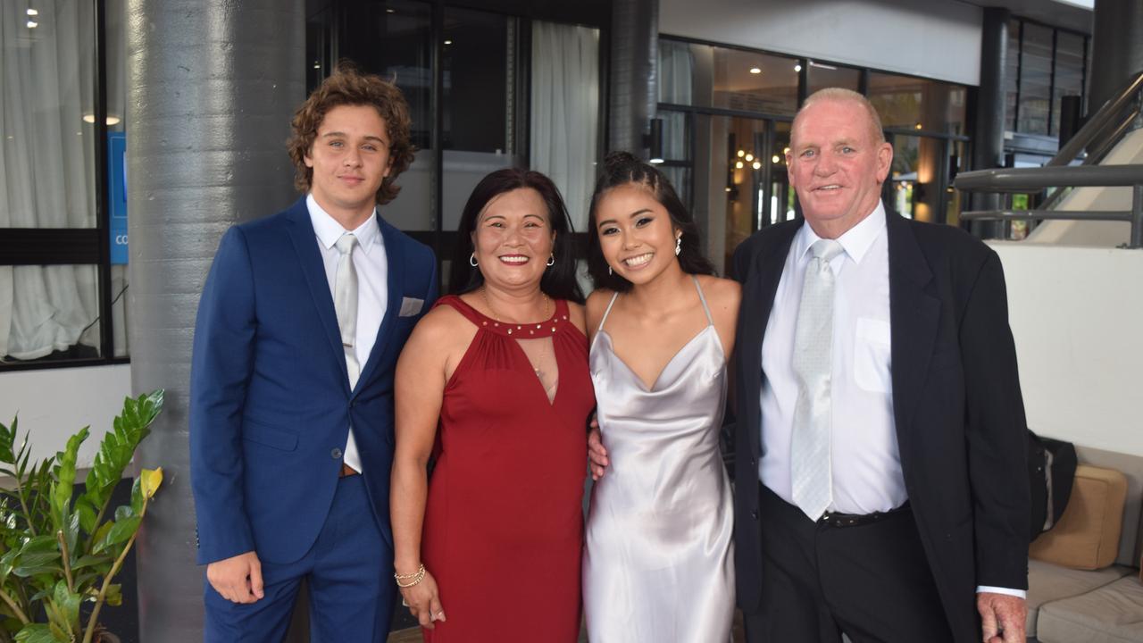 Marley Boileau, Fely Willebrands, Emily Buenamente and Hans Willebrands at the Whitsunday Christian College school formal. Picture: Laura Thomas