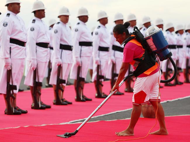 Final preparations are made for the arrival of King Charles III and Queen Camilla at Faleolo International Airport, Samoa. Picture: Getty Images