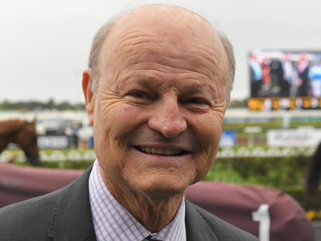 Trainer David Payne is seen in the mounting yard after jockey James McDonald rode Tarka to victory in race 4, the Daily Telegraph Stan Fox Stakes during Run to the Rose Day at Rosehill Gardens in Sydney, Saturday, September 8, 2018. (AAP Image/Simon Bullard) NO ARCHIVING, EDITORIAL USE ONLY