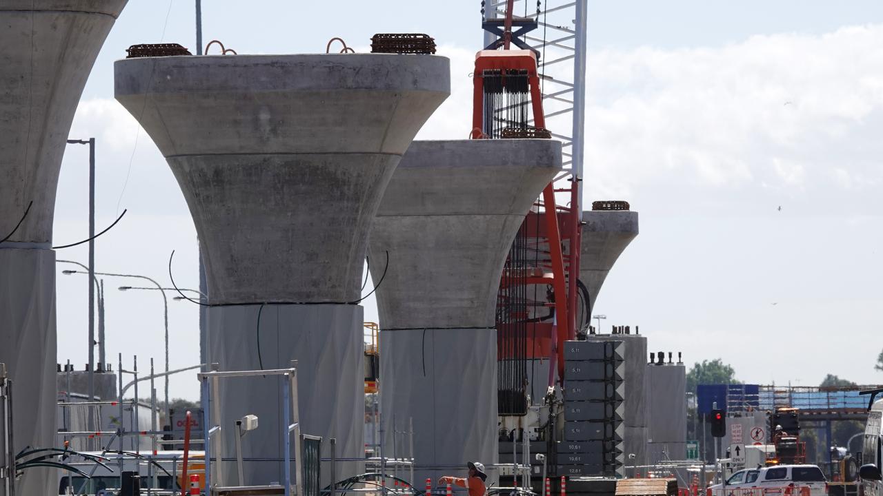 Workers on the West Gate Tunnel in Melbourne. Picture: Alex Coppel.