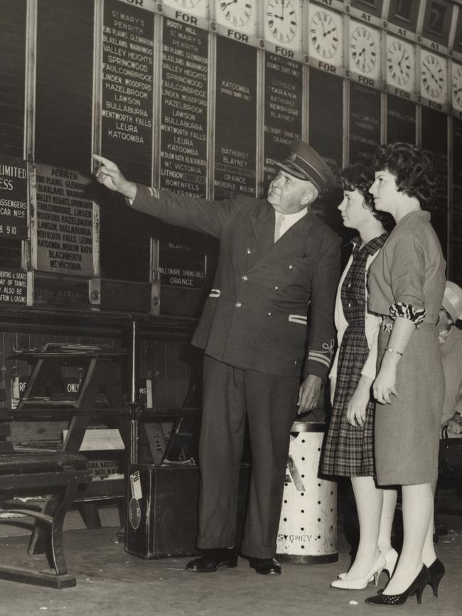 Mr Hanna, the man in blue at Central Railway Station Sydney helping customers in 1961.