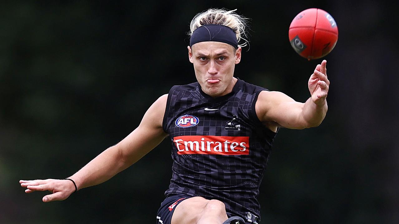 New Collingwood captain Darcy Moore during Monday’s training session. Picture: Michael Klein