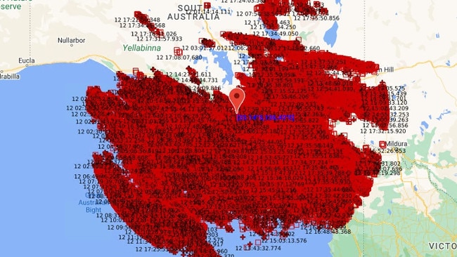 SA Power Networks graph showing the lightning strikes across the state on Saturday.