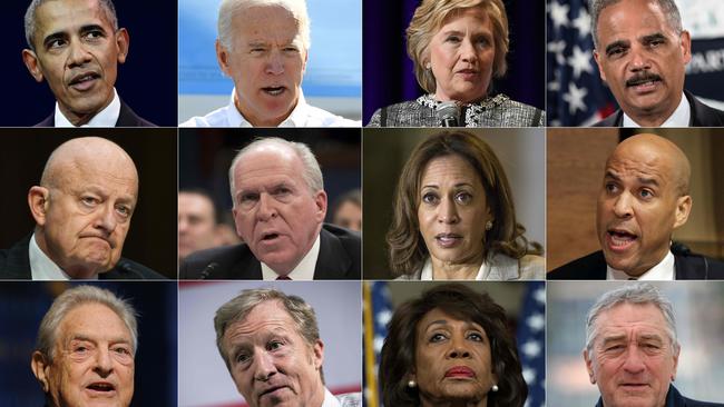 This combination of file pictures shows some targets of mail bombs (top to bottom, left to right): former US president Barack Obama; former US vice-president Joe Biden; former secretary of state Hillary Clinton, former US attorney- general Eric Holder, former director of national intelligence James Clapper, former CIA director John Brennan, US senator Kamala Harris, US senator Cory Booker, billionaire funds manager George Soros, hedge-fund billionaire Tom Steyer, US Representative Maxine Waters and actor Robert de Niro. Pictures via AFP