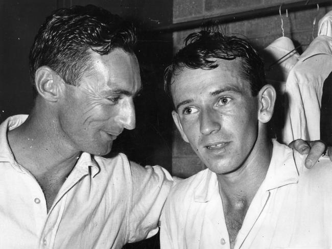 A fresh-faced Doug Walters (r) made 119 not out in his Test debut. Picture: News Corp