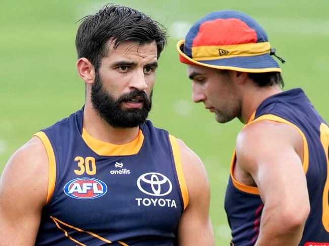 Crows training at West Lakes - (LtoR) Jordan Dawson, Luke Pedlar, Wayne Milera, and Josh Rachele. 9 January 2025. Picture: Dean Martin