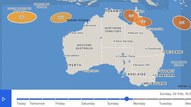 Five tropical lows forming over northern Australia. Picture: BOM