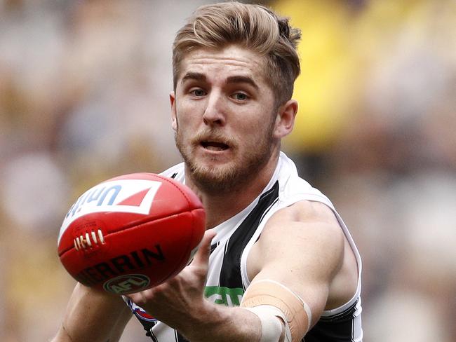 Sam Murray of the Magpies is seen during the Round 19 AFL match between the Richmond Tigers and the Collingwood Magpies at the MCG in Melbourne, Saturday, July 28, 2018. (AAP Image/Daniel Pockett) NO ARCHIVING, EDITORIAL USE ONLY