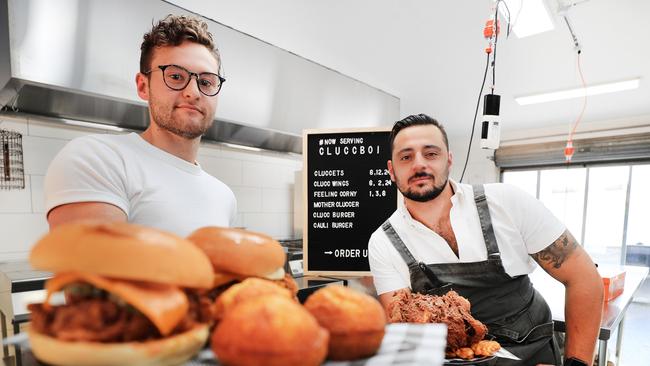 Chris Withers and Stephen Kakoniktis (right) are launching Fryboi - specialising in loaded fries. Picture: Scott Powick