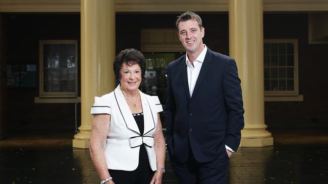 Former Manly Mayor Jean Hay and former Warringah Mayor Michael Regan in Manly. Picture: Braden Fastier.