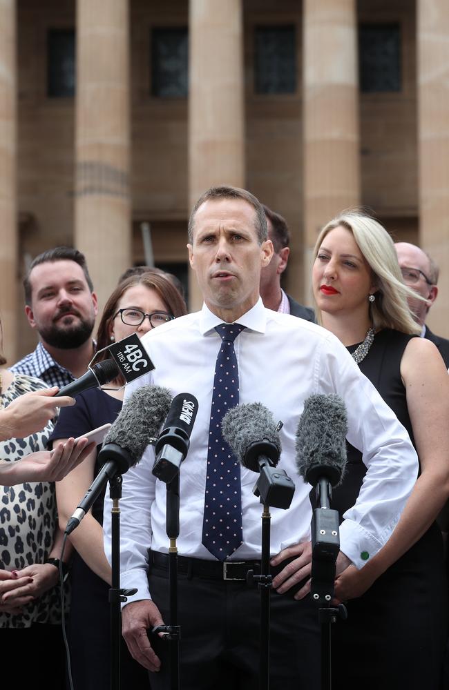 Labor's Rod Harding and his team at a press conference following the announcement of Brisbane Lord Mayor Graham Quirk's retirement. Picture: Tara Croser