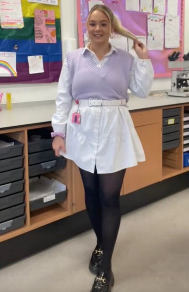 Some said they would be ‘fired’ for wearing the same outfit to their teacher jobs. Picture: TikTok/victoriaren97