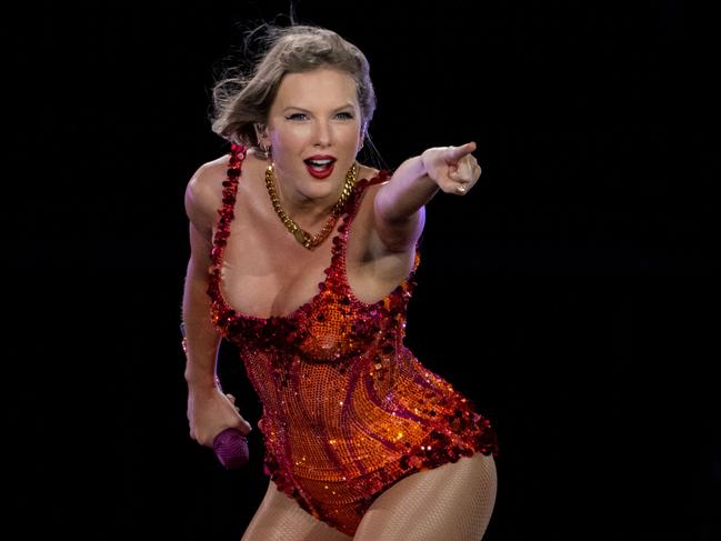 TOPSHOT - US singer Taylor Swift performs on stage during "The Eras Tour" at the Hard Rock stadium in Miami Gardens, Florida, October 18, 2024. (Photo by CHANDAN KHANNA / AFP)