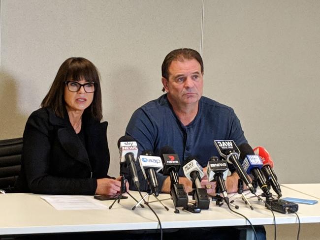 Emma Walters and John Setka fronted a press conference today. Picture: Sky News