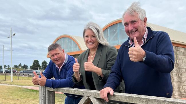 Moyne Shire mayor Ian Smith with councillors Damian Gleeson and Karen Foster have given the “thumbs up” to the $1.26 million Port Fairy East Beach upgrade. Picture: Supplied