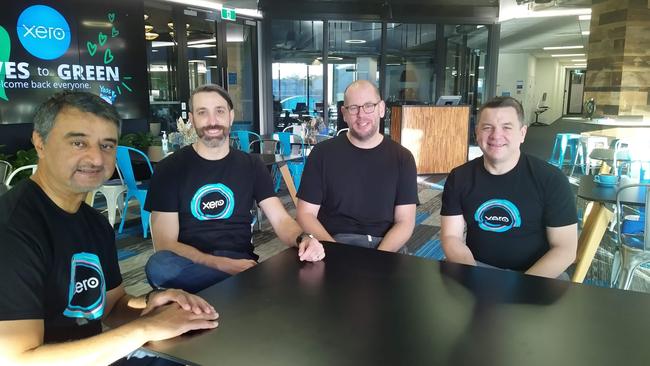 Xero chief technology officer Mark Rees, second from right, with colleagues, from left, Jugdip Bath, Pete Bonney, and Paul Meyrick.