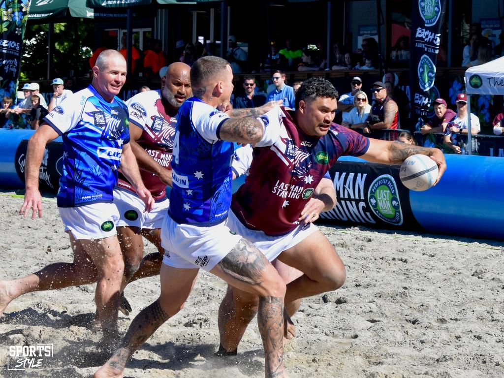 Former Broncos star Jharal Yow Yeh taking part in the Beach 5s Super Stars of Origin. Picture: Supplied.