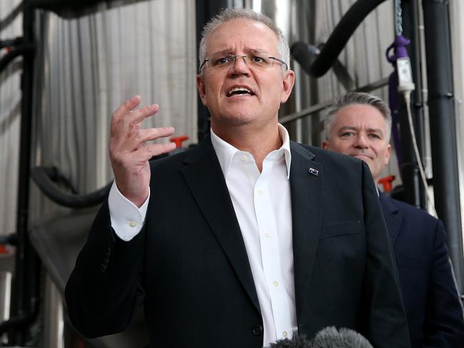 Treasurer Scott Morrison gives Budget details during the brewery visit. Picture Kym Smith