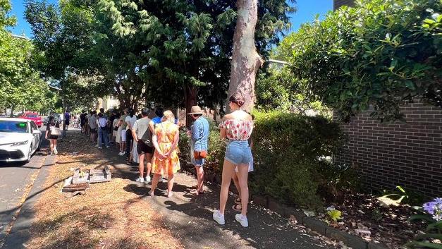 Pictures from Australian Rental Search taken earlier in the year in Melbourne’s inner suburbs as desperate tenants lined up to inspect a rental property.