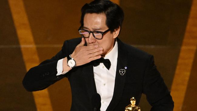 Ke Huy Quan caps off his awards season with an Oscar win. Picture: Patrick T. Fallon / AFP