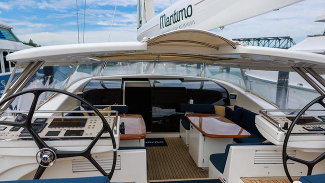 Daily Telegraph. 28, November, 2024. **Hold for Sydney to Hobart** The most luxurious boat in the Sydney to Hobart, Maritimo 100, and her 80 year old owner Bill Barry-Cotter. Picture: Justin Lloyd.