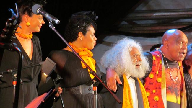 Veronica Wellings performing with Uncle Jack Charles and Archie Roach