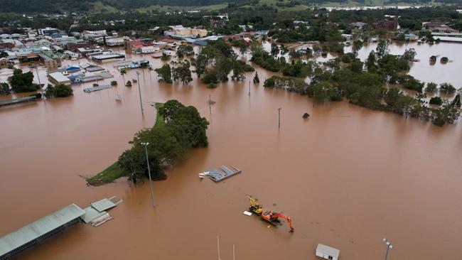 Houses are surrounded by floodwater on March 31, 2022 in Lismore. Picture: Dan Peled.