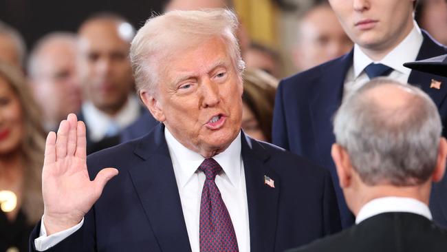 Donald Trump is sworn in as US president in the Rotunda of the US Capitol. Picture: AFP