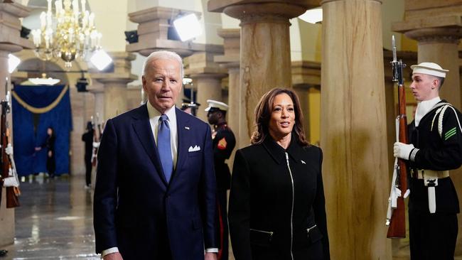 US President Joe Biden and Vice President Kamala Harris arrive ahead of the inauguration of Donald Trump as the 47th president of the United States on January 20, 2025. Picture: AFP