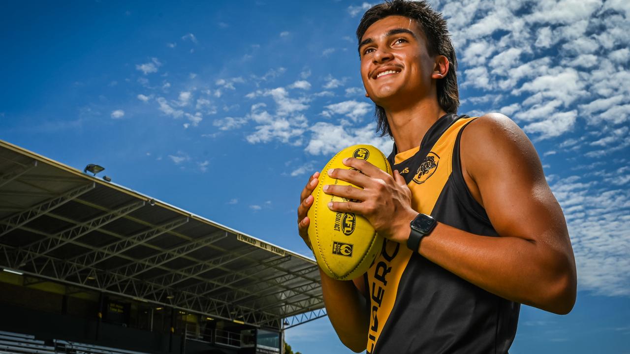 Glenelg’s top AFL draft prospect Ashton Moir at the Bay Oval. Picture: Naomi Jellicoe