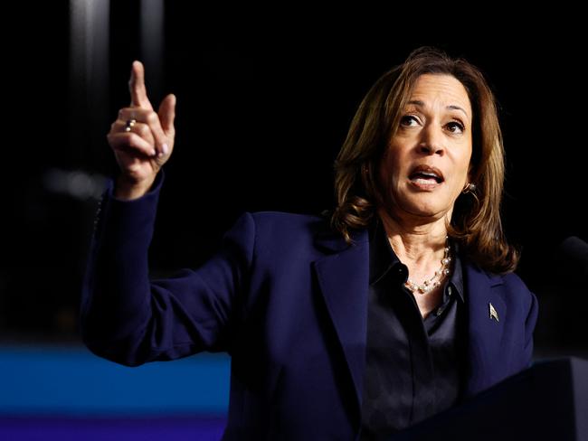 US Vice President and Democratic presidential candidate Kamala Harris speaks during a campaign event at the Resch Expo Center in Green Bay, Wisconsin, October 17, 2024. (Photo by KAMIL KRZACZYNSKI / AFP)