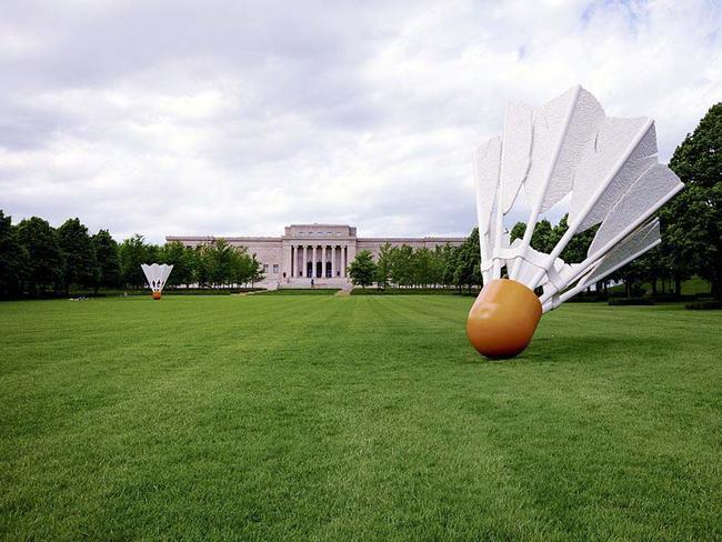 This May 7, 2009 photo provided by Carol M. Highsmith, shows shuttlecock sculptures, designed by the husband and wife team of Claes Oldenburg and Coosje van Bruggen, displayed on the lawn of the Nelson Atkins Art Museum in Kansas City, Mo. Highsmith, an accomplished Maryland photographer who lets the public use thousands of her images taken across America for free, is suing Getty Images for over $1 billion, saying the company is selling them without permission. (Carol M. Highsmith America Collection/Library of Congress via AP)