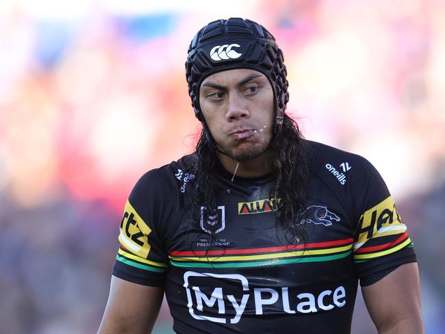 NEWCASTLE, AUSTRALIA - JUNE 16: Jarome Luai of the Panthers pre game during the round 15 NRL match between Newcastle Knights and Penrith Panthers at McDonald Jones Stadium, on June 16, 2024, in Newcastle, Australia. (Photo by Scott Gardiner/Getty Images)