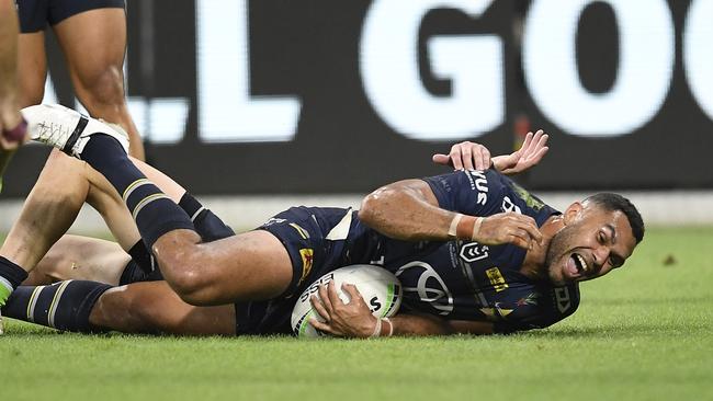 The Cowboys were awarded a somewhat controversial try to keep them in the game, with Justin O’Neil possibly off-side. Picture: Getty Images.