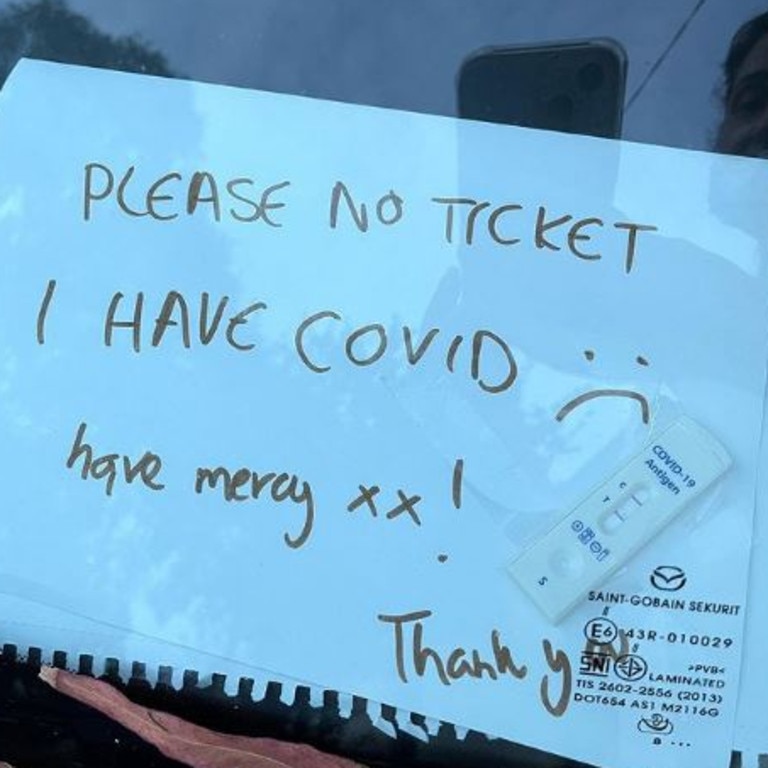 A Covid patient made a desperate appeal to parking officers to not issue a fine. Picture: Instagram/patskarvelas