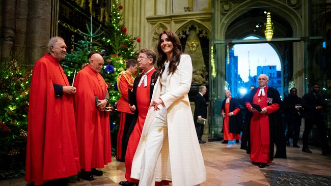 Catherine, Princess of Wales during the Royal Carols – Together At Christmas service at Westminster Abbey on December 8, 2023. Picture: Aaron Chown – Pool/Getty Images