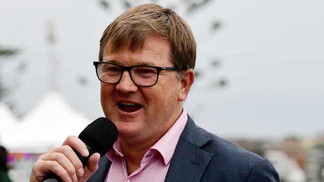 Federal election candidate for the seat of Wentworth, Labor's Tim Murray speaks during a rally on climate inaction outside the Bondi Pavilion, Bondi Beach, Sydney, Friday, May 3, 2019. Following the global #ClimateStrikes held on March 15, students from across Australia took their concerns about climate inaction to federal politician's offices. (AAP Image/Bianca De Marchi NO ARCHIVING