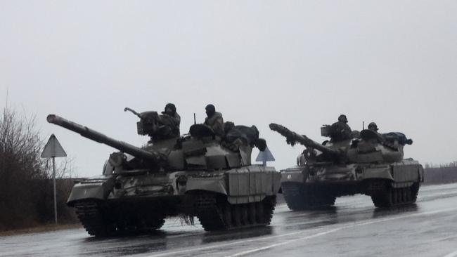 Tanks moved into the city, after Russian President Vladimir Putin authorised a military operation in eastern Ukraine on February 24. Picture: Reuters/Carlos Barria