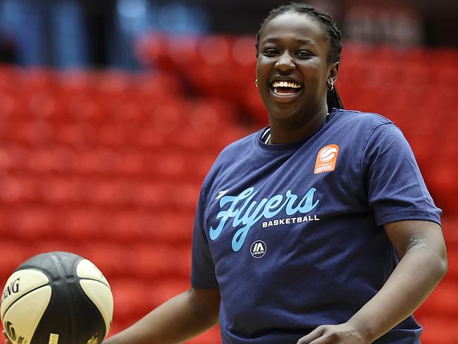 PERTH, AUSTRALIA - NOVEMBER 02: Manuela Puoch of the Flyers warms up before the round one WNBL match between Perth Lynx and Southside Flyers at Bendat Basketball Stadium, on November 02, 2024, in Perth, Australia. (Photo by Paul Kane/Getty Images)