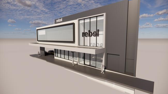 Artistic render of an $8m commercial development to house a new Rebel Sport large-format store at 122 York St, Launceston, the site of the former Empire 44 Bar & Nightclub. Picture: 6ty Degrees