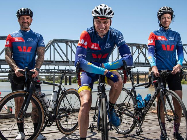 Rob Yates, Patrick Jonker and Michelle Krockenberger tested out this years Murray Bridge Tour Down Under stage. TDU Magazine. Picture: Brad Fleet