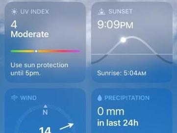 Similar white dots are also used on the UV index and sunrise/sunset gauge. Picture: Supplied.