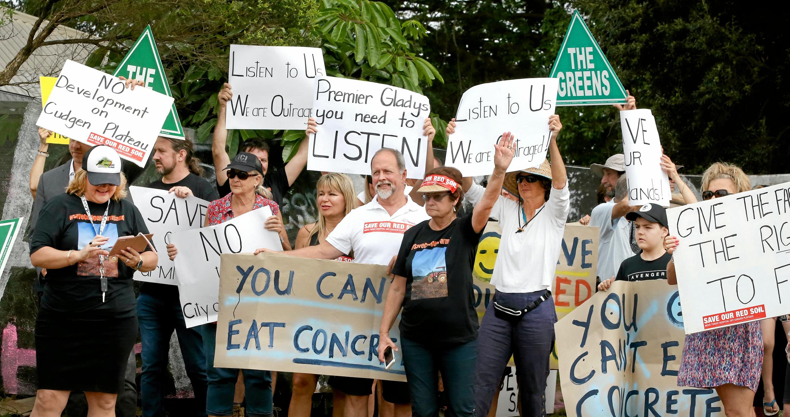 protest outside the site of the new Tweed Valley Hospital at Cudgen. Photo Scott Powick. Picture: Scott Powick