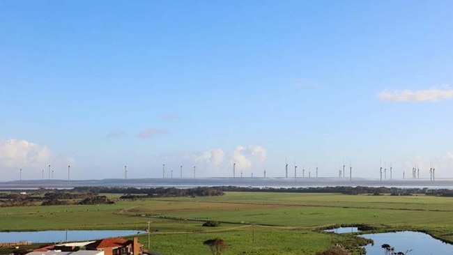 A render of the proposed Robbins Island Renewable Energy Park, seen from Montagu, across Robbins Passage.