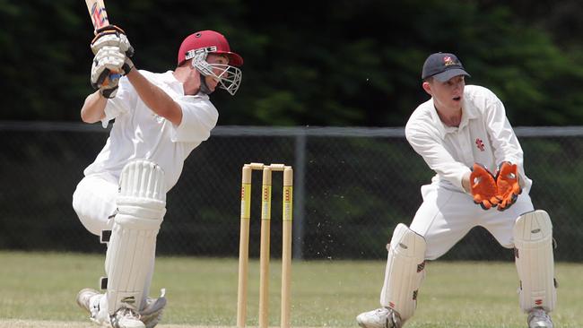 Steven Ledger cuts a shot from Maroochydore bowler Mark Heading. Picture: Nicholas Falconer