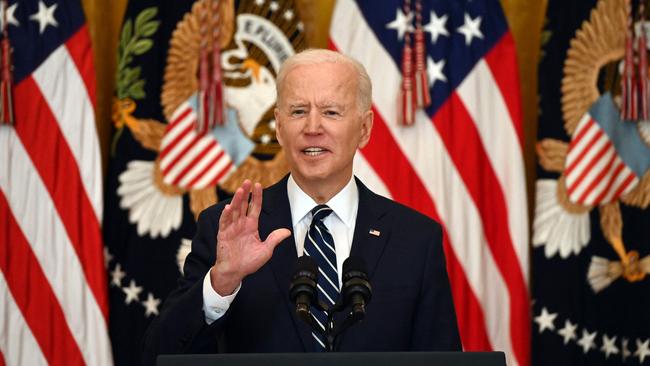 US President Joe Biden during his first press briefing. Picture: Jim Watson/AFP