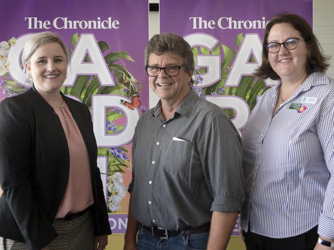 Launch of The Chronicle, TRTC garden competition for 2021. From left; Erika Brayshaw - The Chronicle, Mike Wells and Kate Scott - TRC.