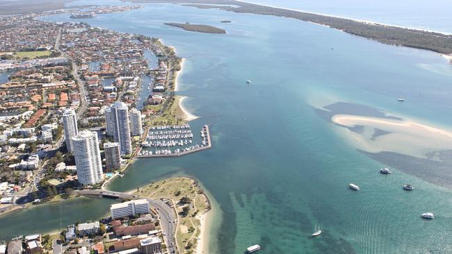 An aerial shot of the Broadwater. Picture: Mike Batterham